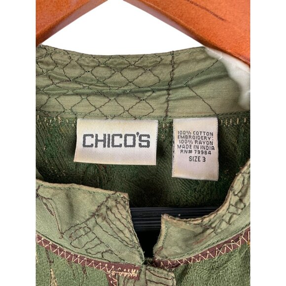 Chicos Green Embroidered Jacket Size 3 Cotton Rayon India - Picture 4 of 4